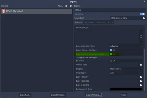 HTML5 Export Settings