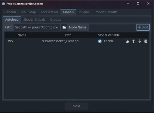 Godot Autoload WebSocket Client