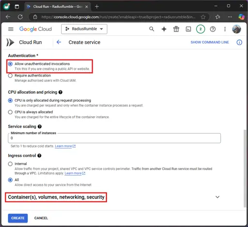 Container settings